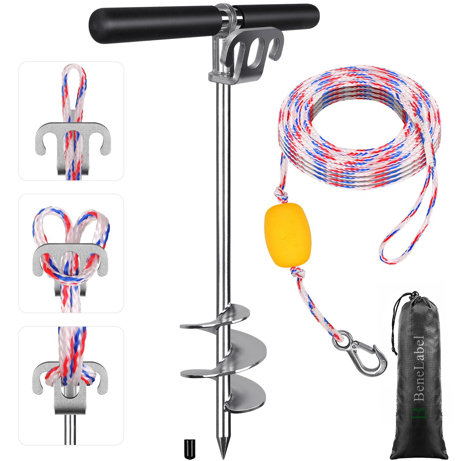 BeneLabel 17" 26" 36" Sand Anchor for Boat Screw in Boat Anchor for Shallow Water, Stainless Steel Boat Beach Anchor for Sandbar, TET Ski Anchor, Kayak Anchor, Pontoon Boat