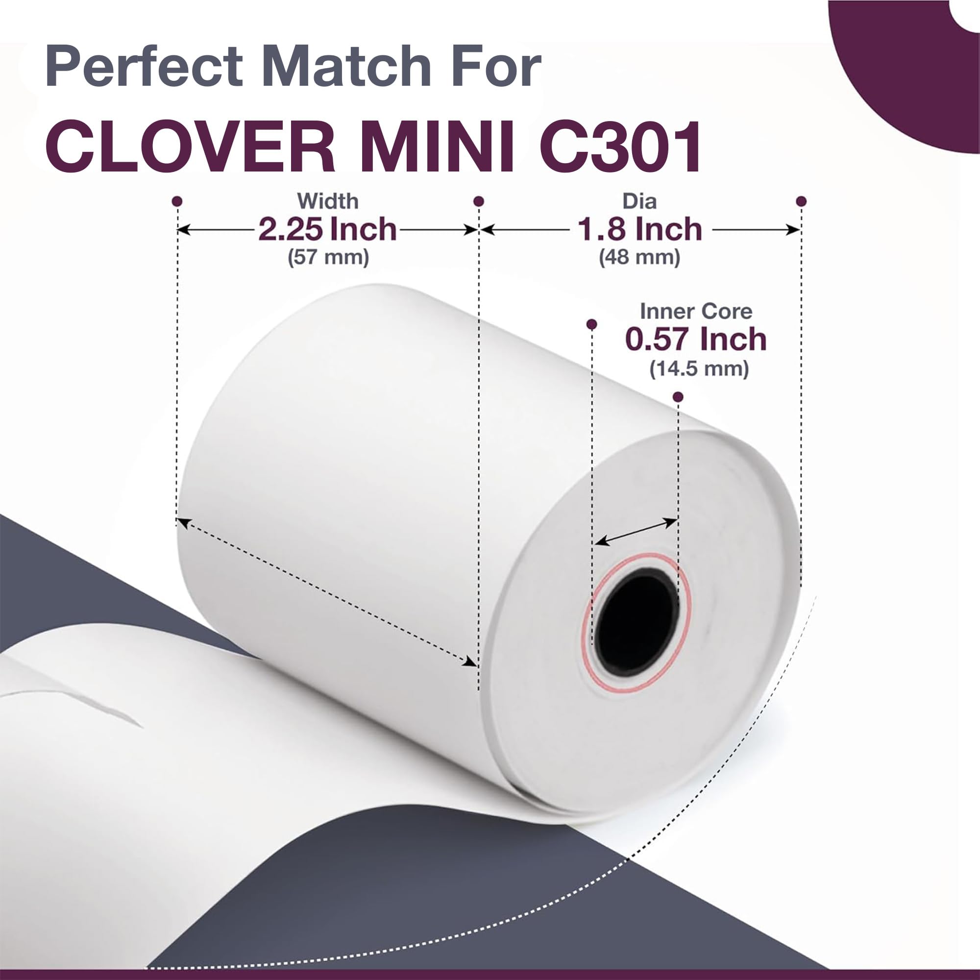 Papel térmico de 2 1/4 x 85-55 GSM, 50 rollos de papel multiusos para recibos POS, papel blanco para tarjetas de crédito para alta demanda de impresión