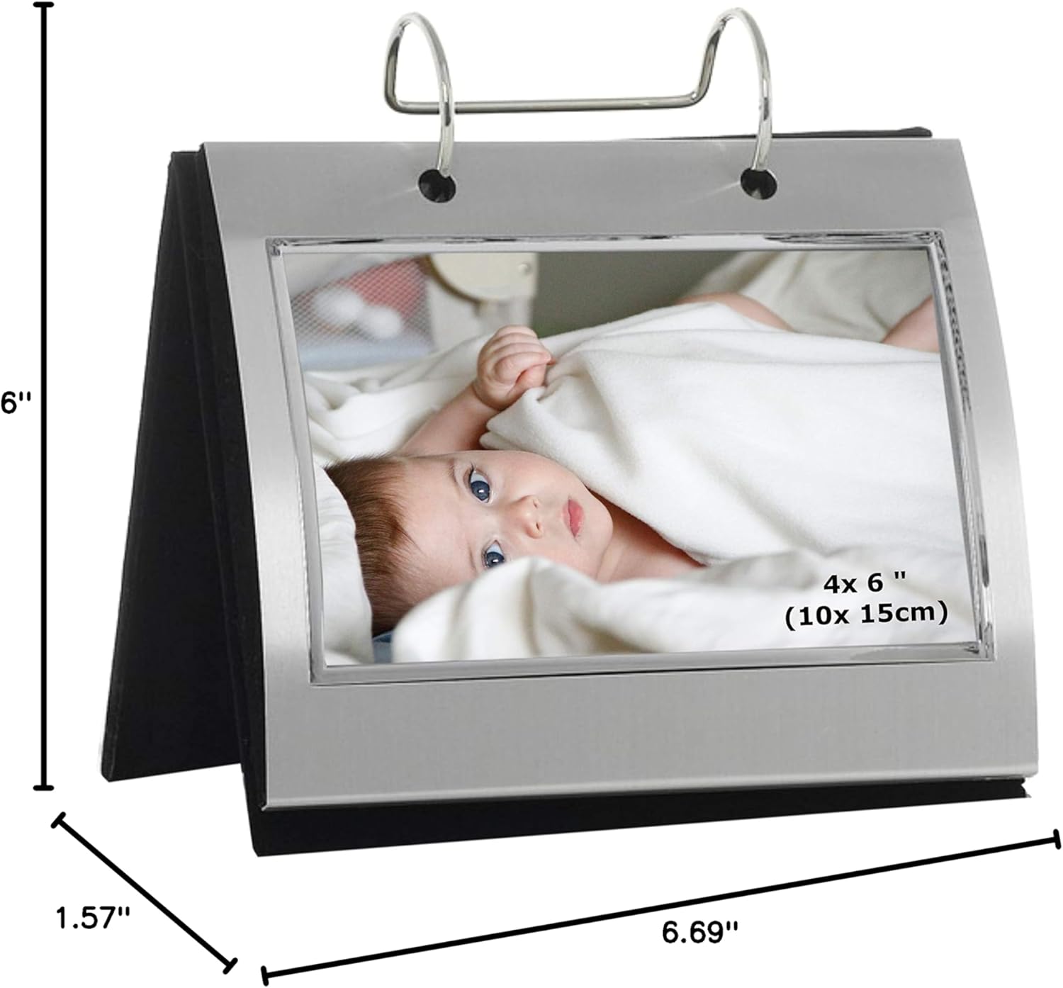 Photo Frames Silver Colour Free Standing Flip Album - Holds 50 of 6 x 4 inch photos