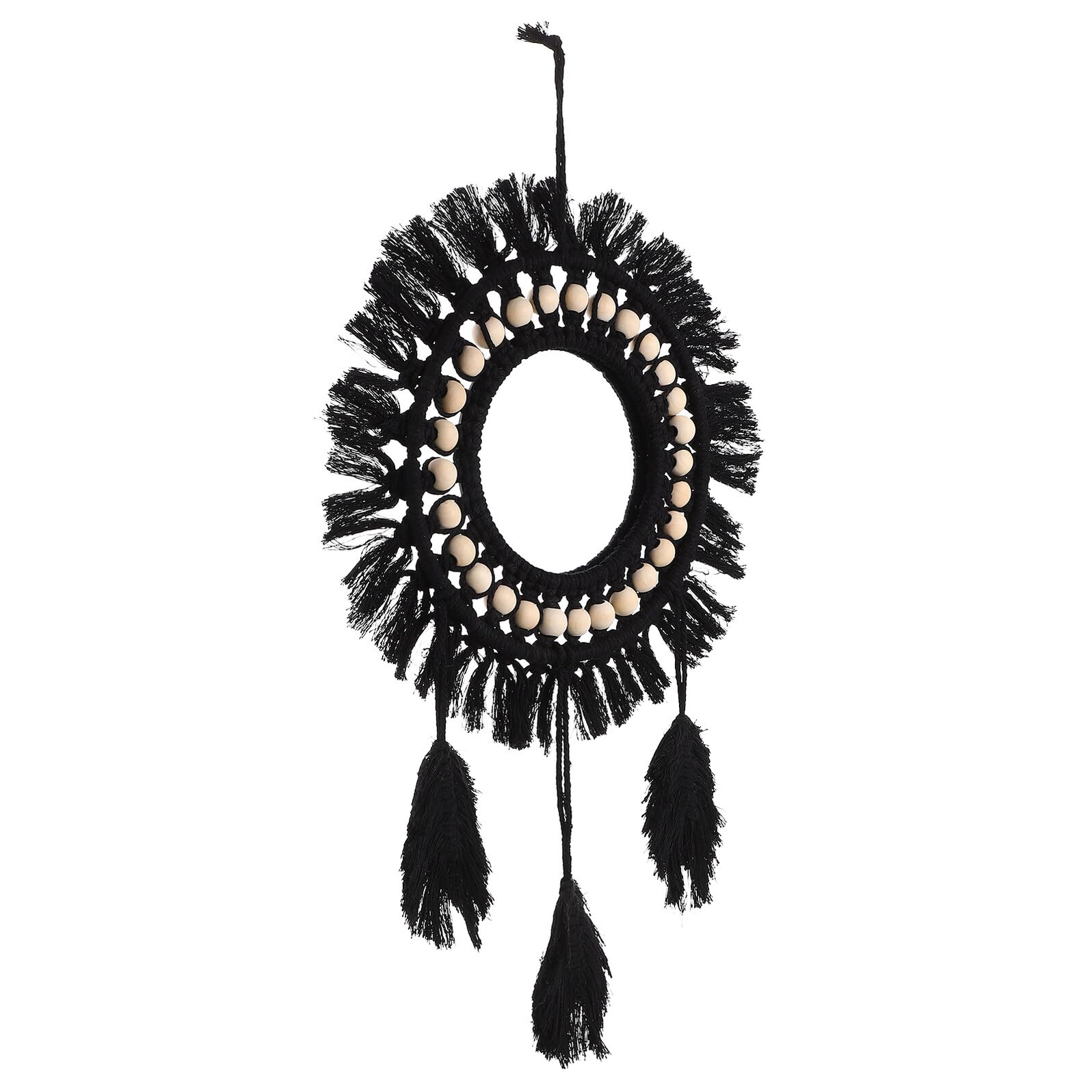 Miroir mural décoratif boho tissé main en coton et bois véritable