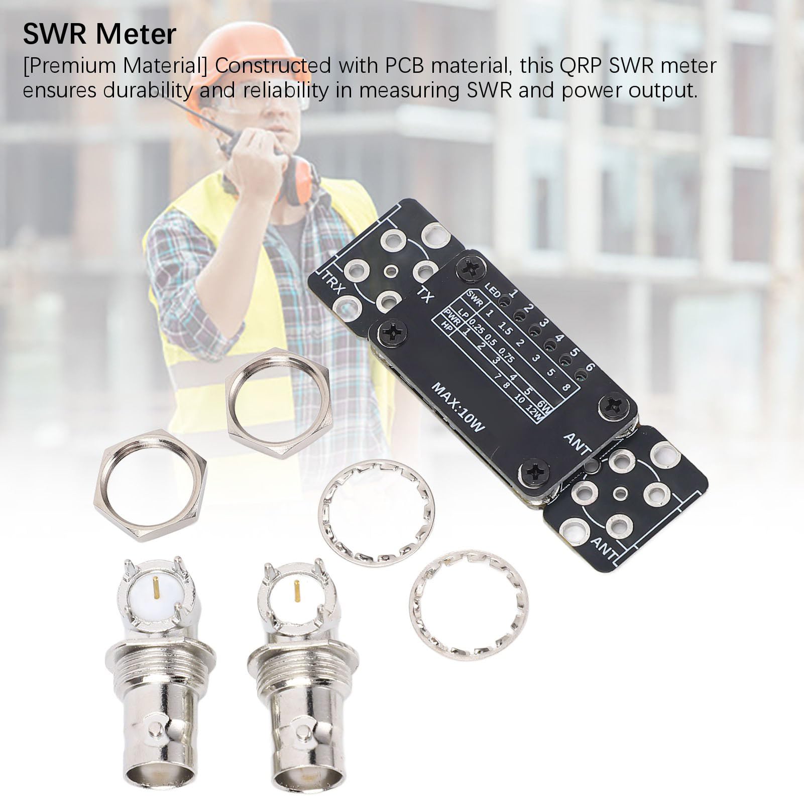 QRP SWR Meter Kit, 1 to 50MHz Multi Purpose QRP SWR Meter, Power Amplifier Accessory, with Removable BNC Soldering Plates, SWR Power Display