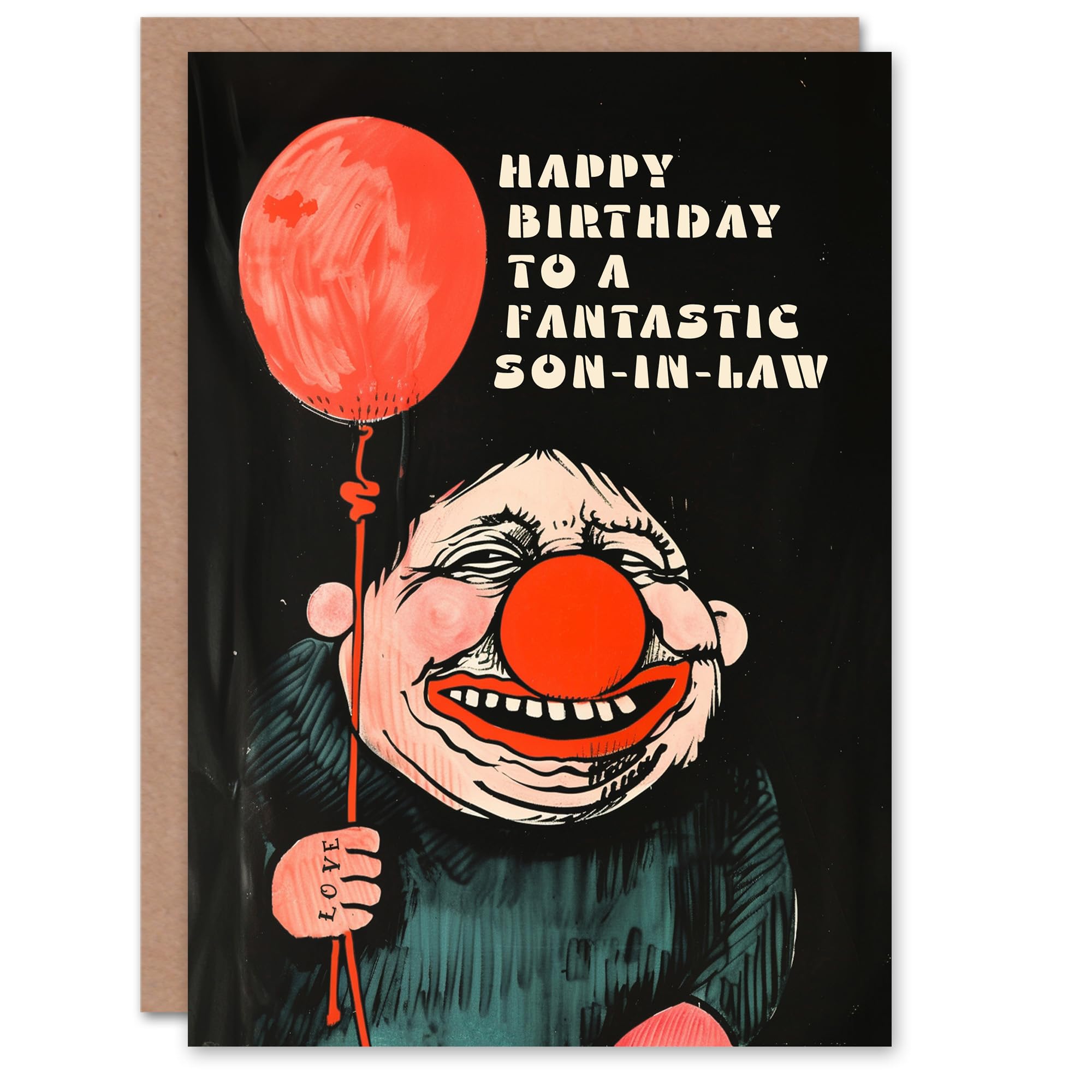 Artery8 Men's Birthday Card - Creepy Clown Balloon - Black