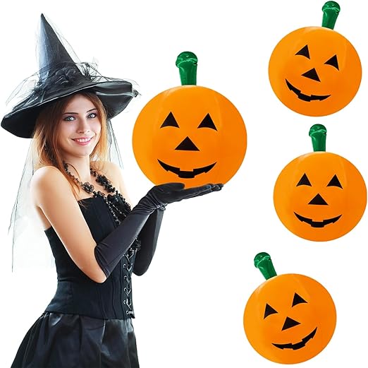 The Dreidel Company Halloween Pumpkin Inflatable Decorations, 16" Tall, Halloween Pumpkin Toy (3-Pack)
