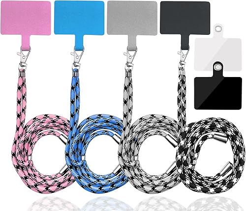 Miniatura 8 de Paquete de 4 cordones universales para teléfono, correa ajustable de nailon para el cuello, correas cruzadas para teléfono celular + 6 parches para
