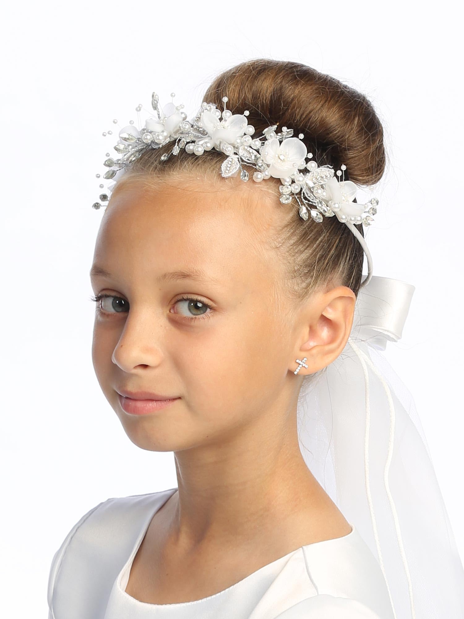 Pink Princess White Veil for Kids - 1st Communion Veils for Girls - Holy First Communion Veil for Girls 7-16 - Velos para Primera Comunion