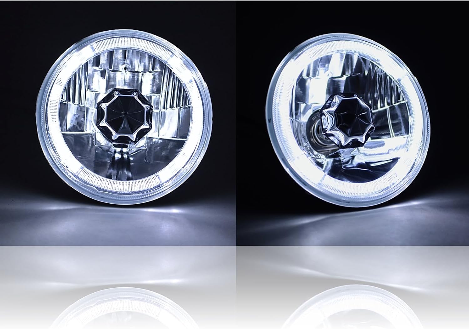 Octane Lighting 5-3/4 White Led Halo Halogen Light Bulb Headlight Angel Eye Crystal Clear Pair