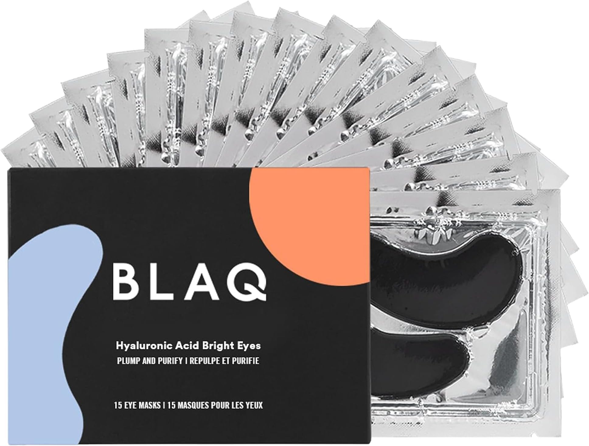 BLAQ Award Winning Under Eye Patches for Dark Circles and Puffiness, Under Eye Mask with Red Algae and Activated Charcoal, Vegan and Cruelty-Free Under Eye Masks, 15-Pack, Hyaluronic Acid Bright Eyes
