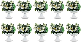 Nuptio White Vases for Centerpieces Wedding - 10 Pcs 6.5in Height Metal Urn Planter Elegant Wedding Centerpieces for Tables - Trumpet Vase for Weddings Party Decoration Centerpiece Table Decorations
