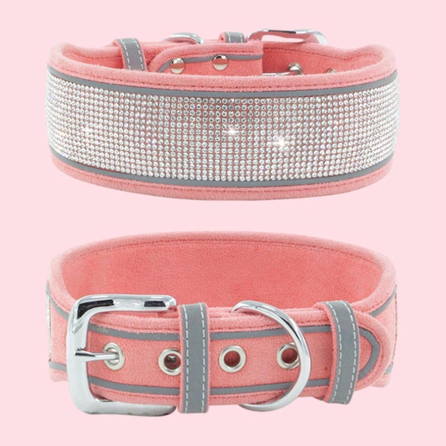 Collar de Lujo con Diamantes de imitación, Suave, Ajustable, Personalizado, Reflectante, Ancho y Brillante, for Perros pequeños y medianos. ，Collar de Perro(Brown,L)