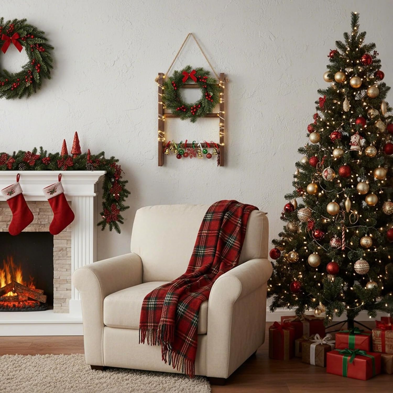 MyGift Rustic Dark Brown Wood Wall Hanging 3 Tier Hand Towel Ladder Rack, Bathroom Towel Storage Rack with Top Rope