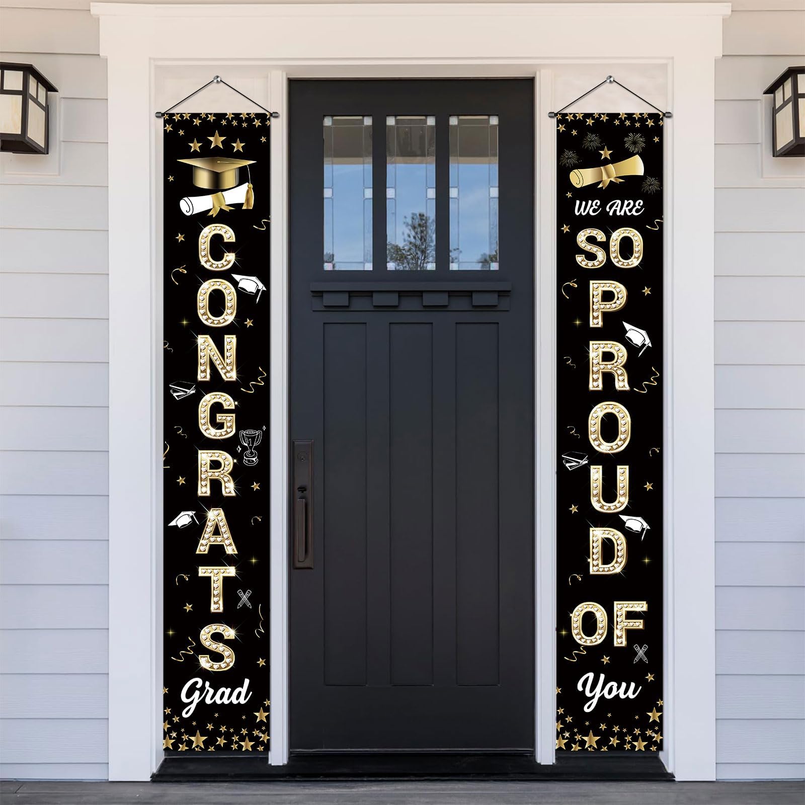 2026 Graduation Porch Sign Decorations, 30x180cm Congrats Grad Banners, We Are So Proud of You Hanging Decorations, Graduation Party Hanging Decoration for Indoor Outdoor Door Yard Wall Supplies