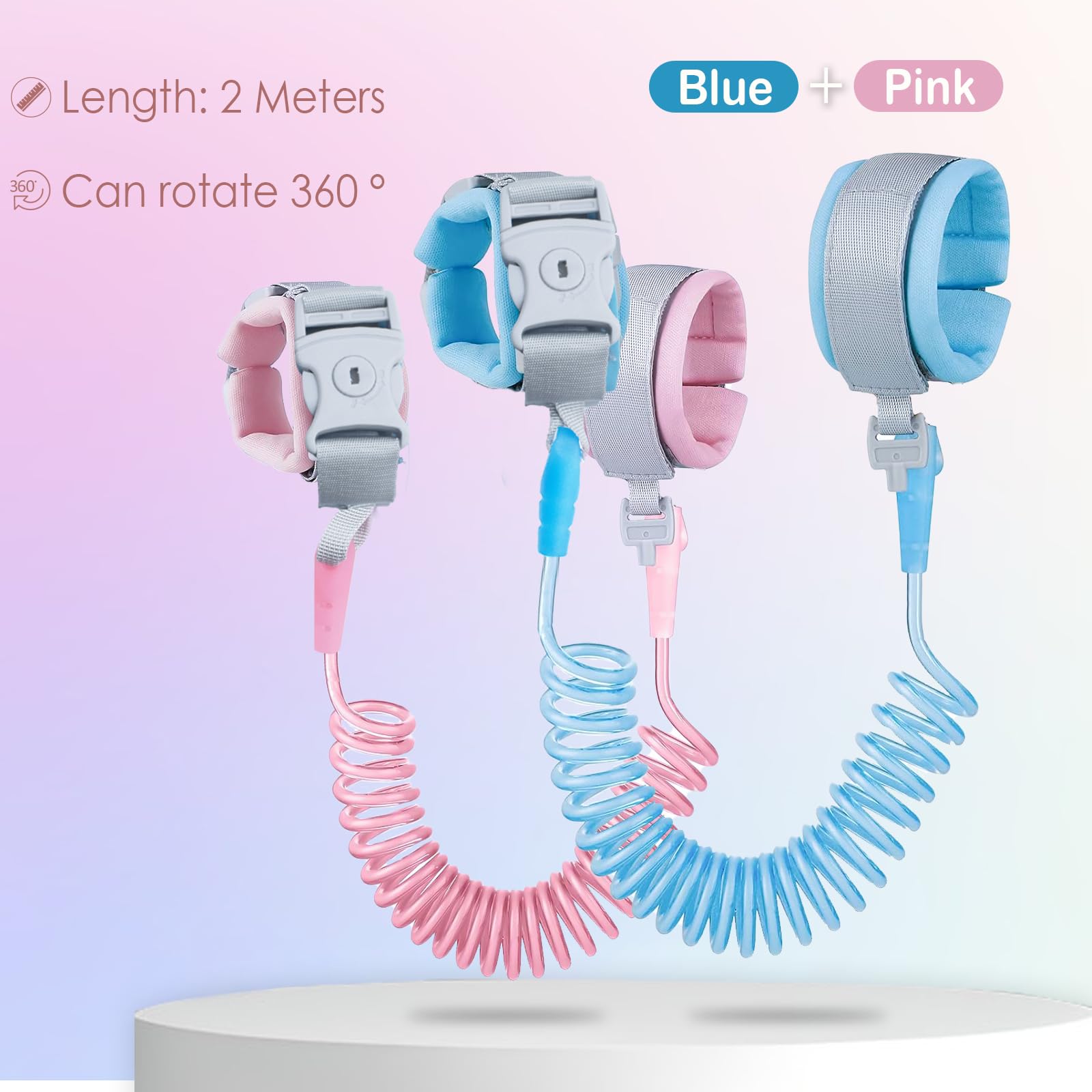 2 Pieces 2M Wrist Reins for Toddlers Anti Lost Wrist Bands Children,Wrist Straps for Children,360° Rotatable Elastic Wire Rop - Image 2