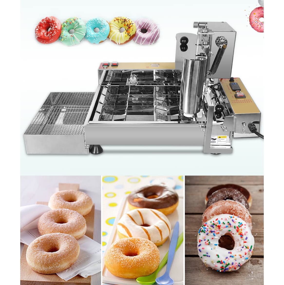 Máquina para Hacer donas Completamente automática, 2800 W, Comercial, 4 Filas, máquina automática para Hacer donas con tolva de 5,5 l, Espesor Ajustable, freidora automática de donas, Panel de