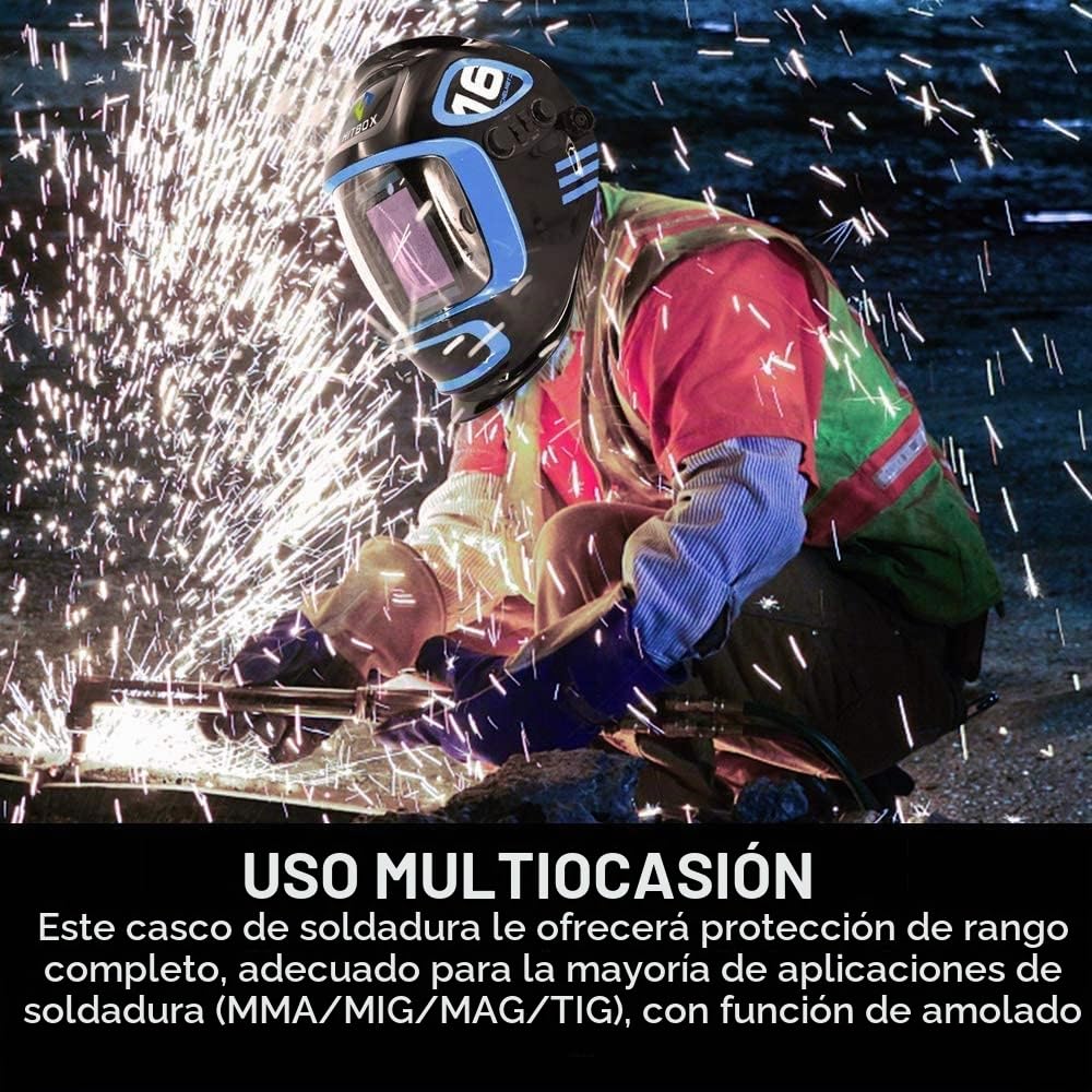 HITBOX Careta Soldar Automatica - 3.94" X 3.66" Pantalla Mascara de Soldar de Gran Vista (Model：LYX800F)