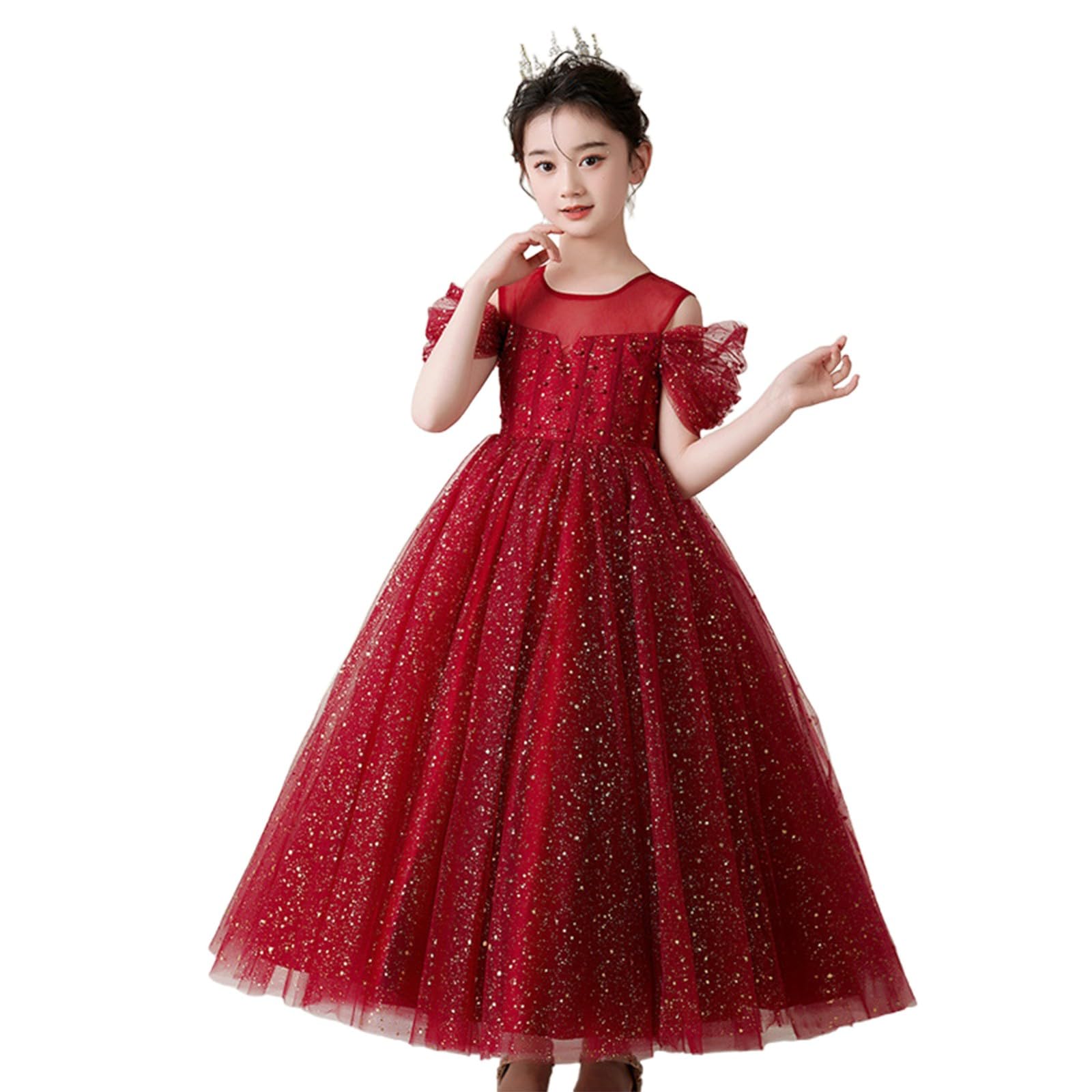 Abito da Bambina con Maniche Corte/Lunghe,Vestito Elegante per Feste di Compleanno,Vestiti Estivi da Ragazze Vestito Bimba Versatili per Uso Quotidiano