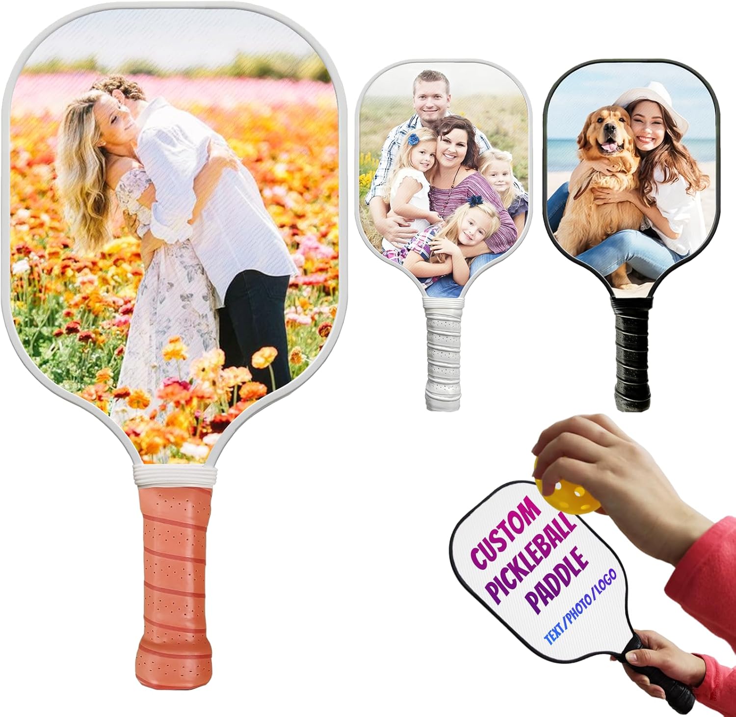 Custom Pickleball Paddles with Photo Text Logo, Personalized Pickleball Paddles with Comfort Grip, Personalized Gifts for Beginners