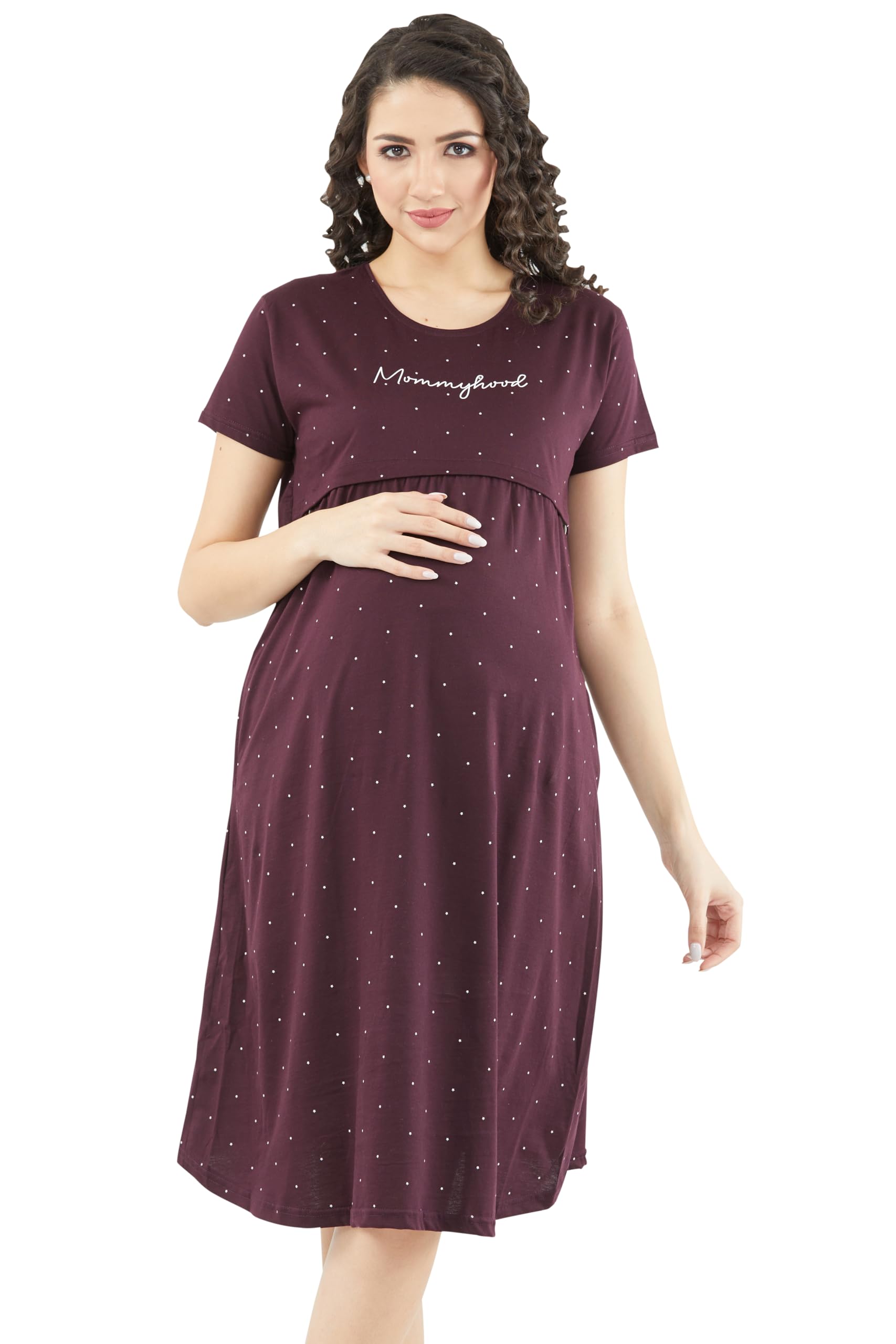 Women Women's Cotton Star Printed Knee Length Maternity/Feeding/Nursing Nighty-image-26