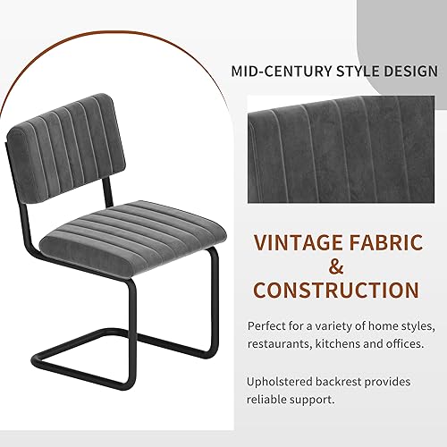 Miniatura 8 de Mid Century - Silla de comedor de terciopelo, juego de 4, respaldo voladizo, asiento cómodo, patas de metal, moderna silla auxiliar sin brazos,