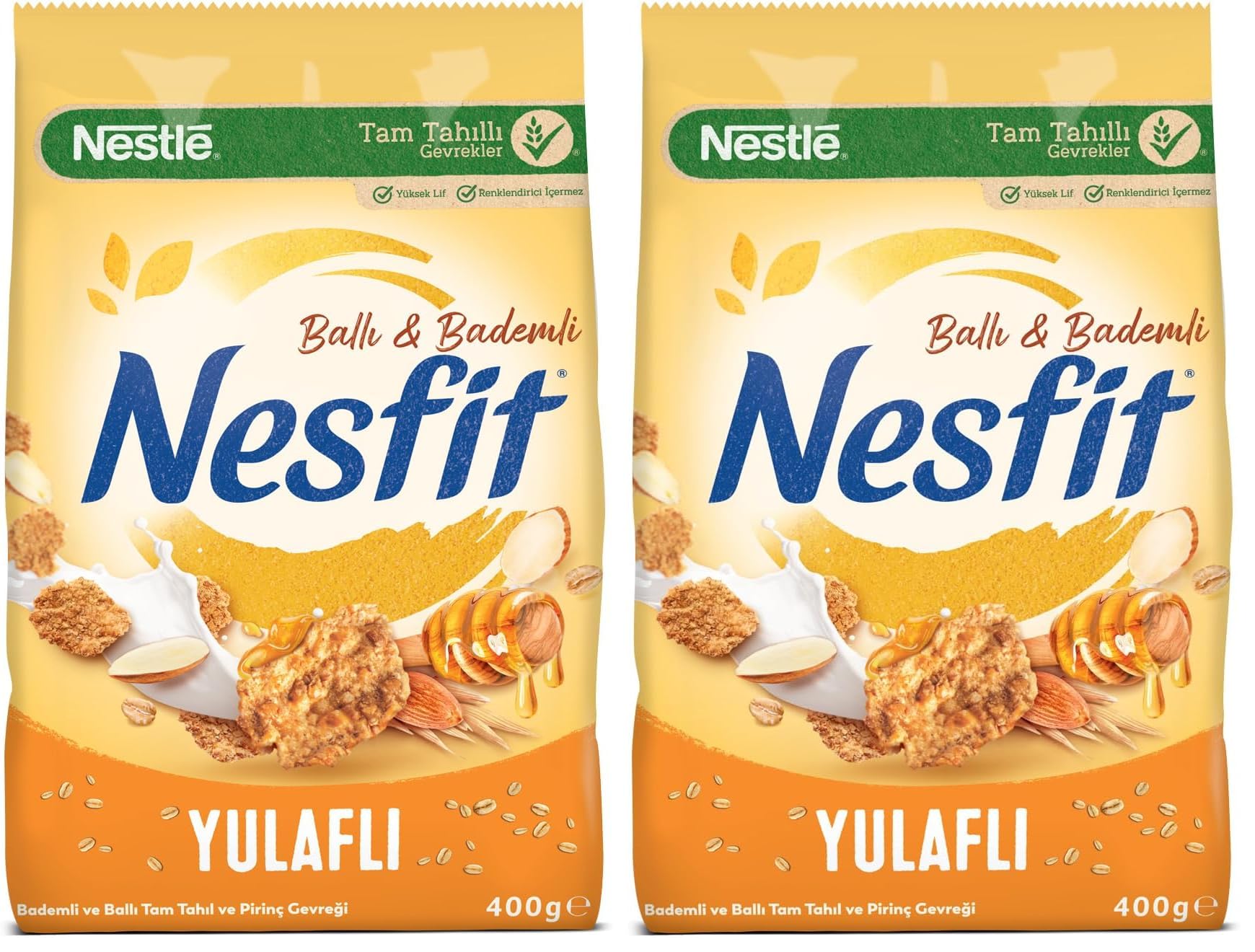 Nestlé Nesfit Ballı ve Bademli Tam Tahıl ve Pirinç Gevreği 400 g 2li paket