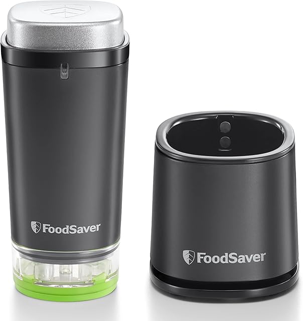 FoodSaver Handheld Cordless Food Vacuum Sealer Machine | with Charging Dock, 1 Vacuum Container and 10 Zipper Vacuum Bags | Black/Silver [VS1199]