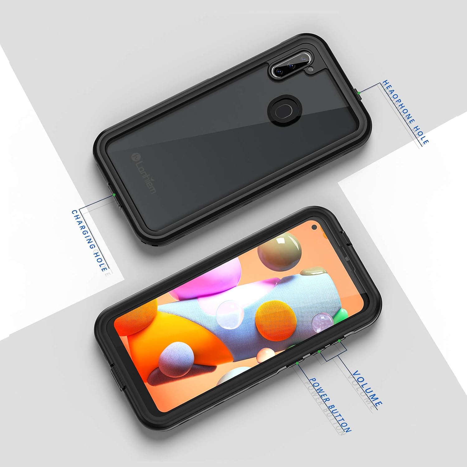 Lanhiem Samsung Galaxy A11 Case, IP68 Waterproof Dustproof Shockproof Case with Built-in Screen Protector (US Version Only), Full Body Sealed Underwater Protective Clear Cover for Galaxy A11, Black
