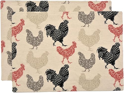 Sweet Pea Linens Rifton - Juego de dos manteles individuales rectangulares de gallo rojo