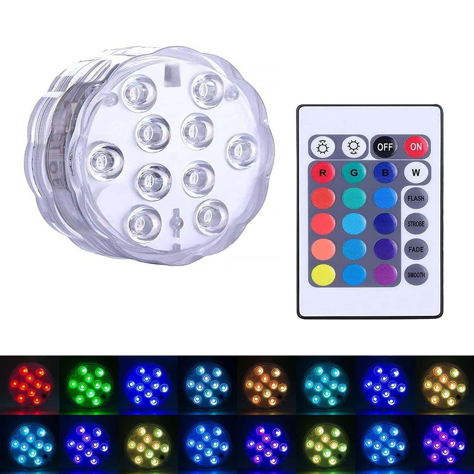 Submersible Pool Light LED Waterproof: 1 Pack Underwater Pond Lighting LED Colour Changing RGB Multi Light IP68 with Remote Control AAA Batteries for Bath Tub Vase Spa Fountain Party Decor-White