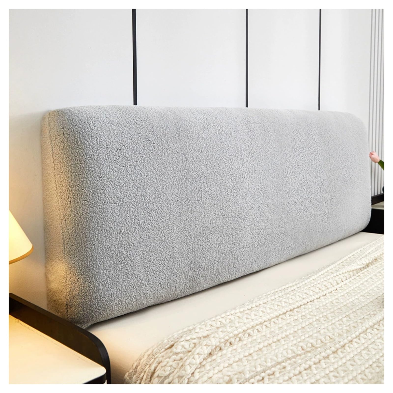 YUEZHONG Stretchy Boucle Headboard Cover, Fluffy Soft Bed Head Board Slipcover Dustproof Protector, for Cal King Full Queen Size, for Bedroom Décor(Grey,King/75-83in)