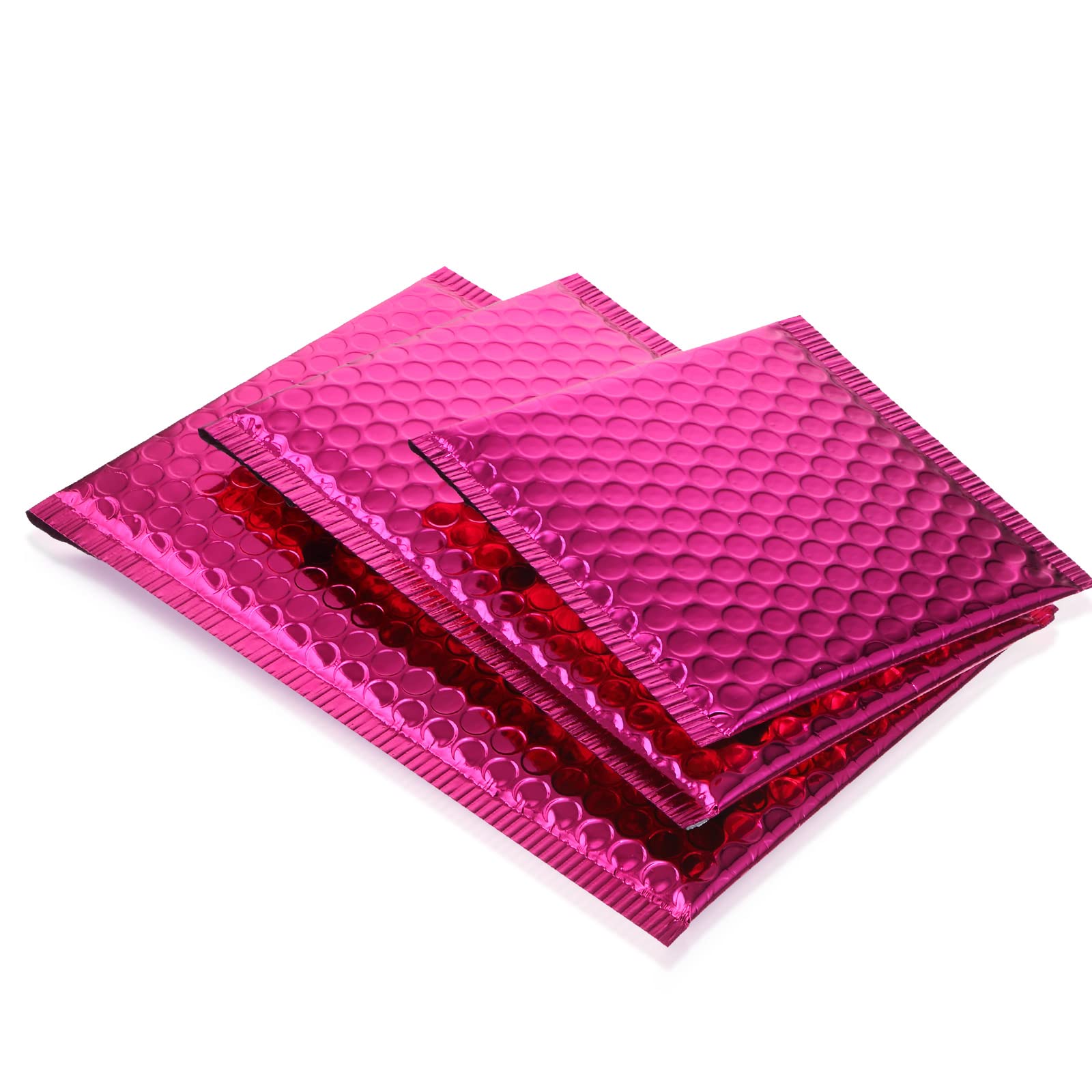 50 buste imbottite metallizzate con bolle per spedizione, buste in polietilene con glitter imbottite, buste adesive con chiusura adesiva, per spedizioni di imballaggio (rosa rosso)