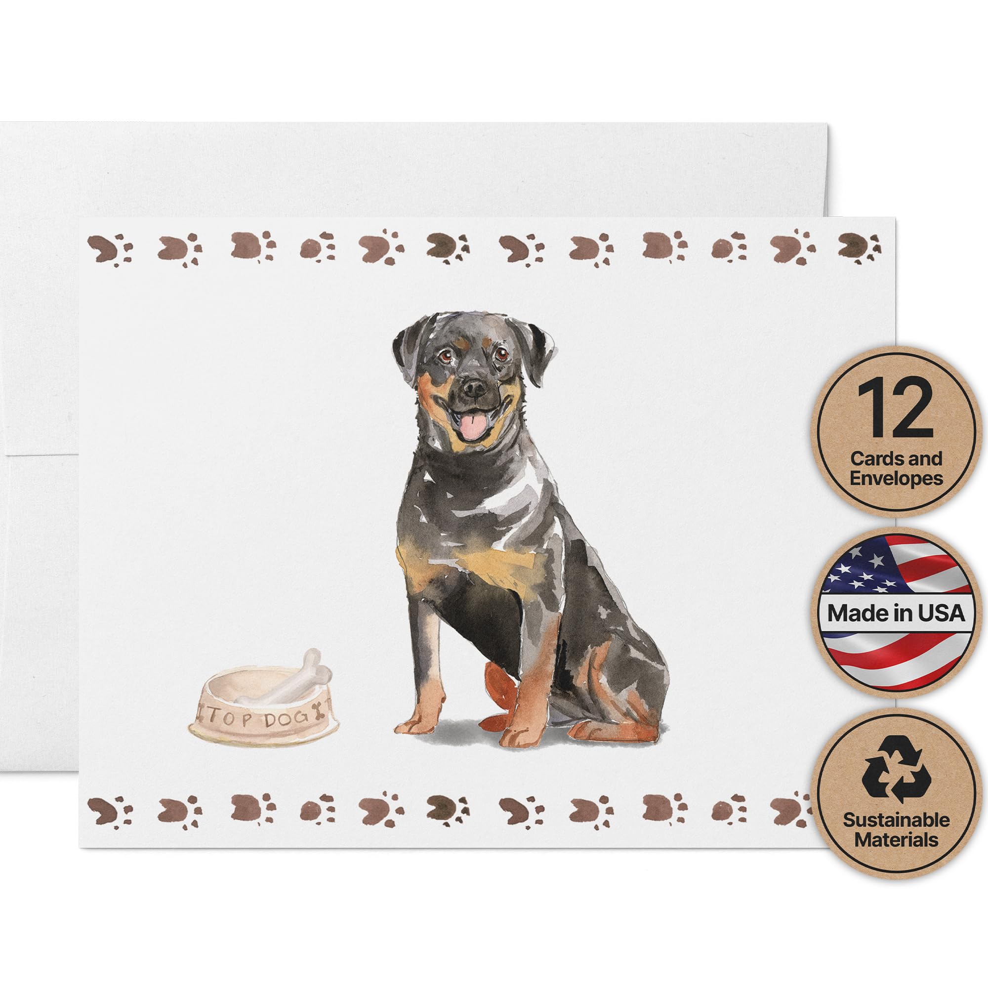 Twigs Paper Rottweiler Thank You Cards, 12 Dog Stationery Note Cards — image 1