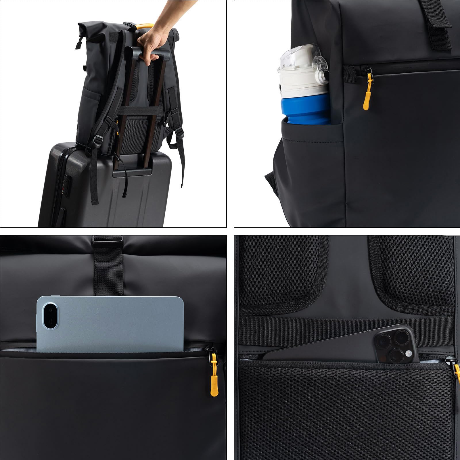 rolltop Rucksack wasserdicht Herren Damen wasserdichter Rollrucksack Laptop Rucksack 17 Zoll, Schwarz