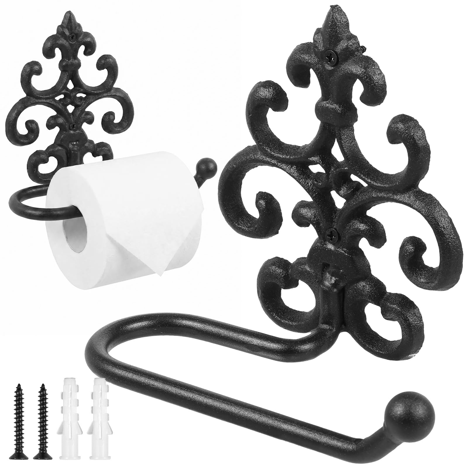 RHAIQBVC Vintage Cast Iron Toilet Roll Holder Bathroom Towel Holder Wall Tissue Holders Wall Mounted Roll Paper Decor for Kitchen and Bathroom(Style B)
