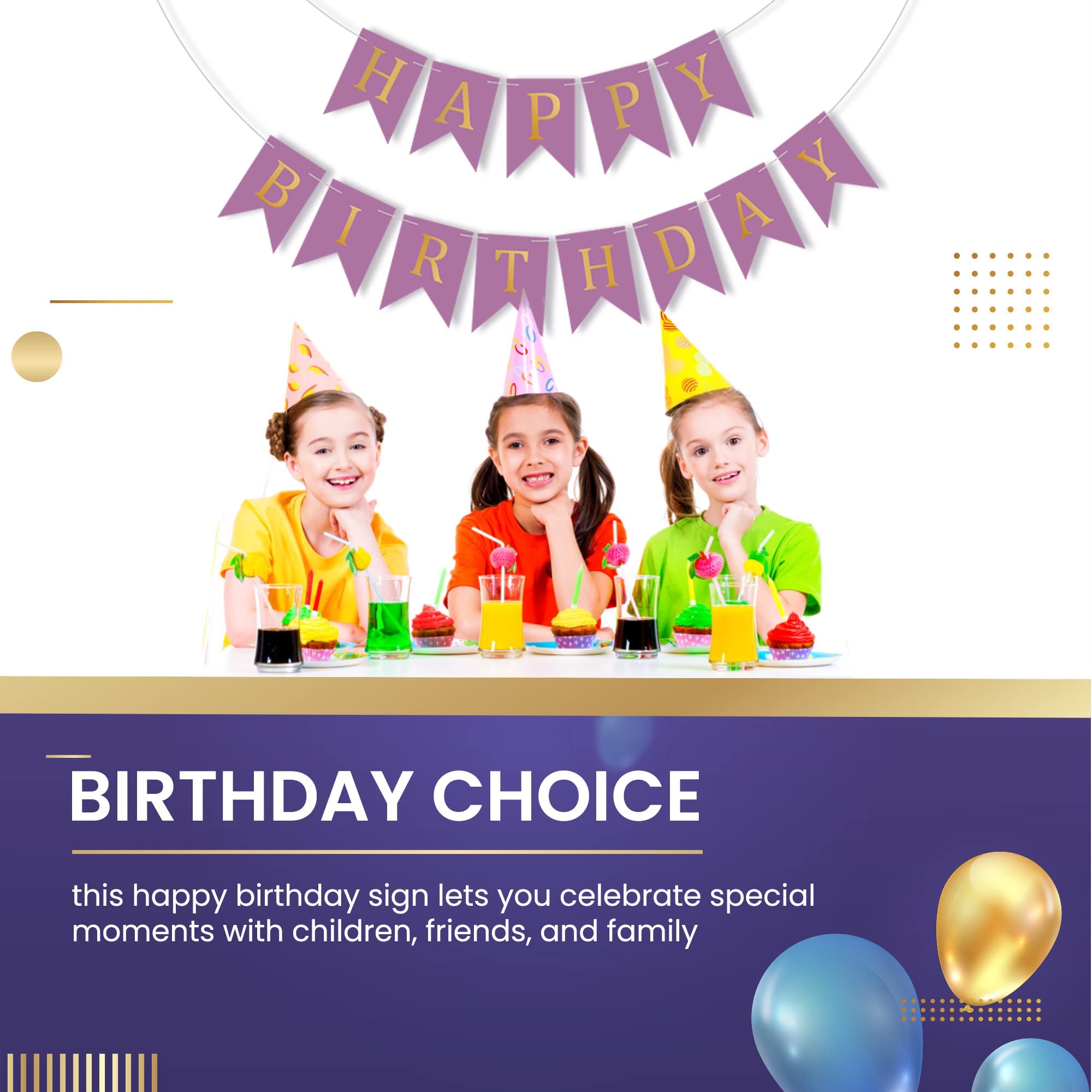 Happy Birthday Banner – 2,4 M Lange Wimpelkette, Lila, Aus Papier, Für Geburtstagsfeiern Drinnen & Draußen