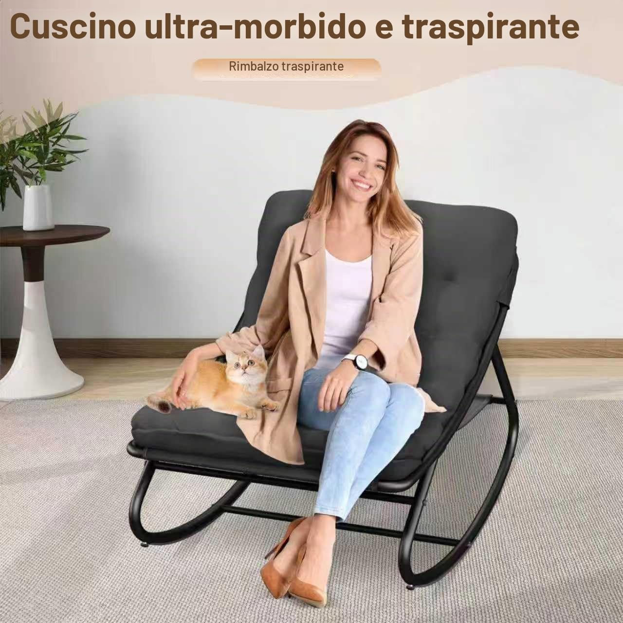Sedia a Dondolo con Sgabello, Poltrona Lounge per Esterni Interno, XXL, Sedia a Dondolo da Esterno, Sedia Relax con Cuscino Imbottito, Portata fino a 150 kg, per Giardino, Terrazza, Balcone (grigio)