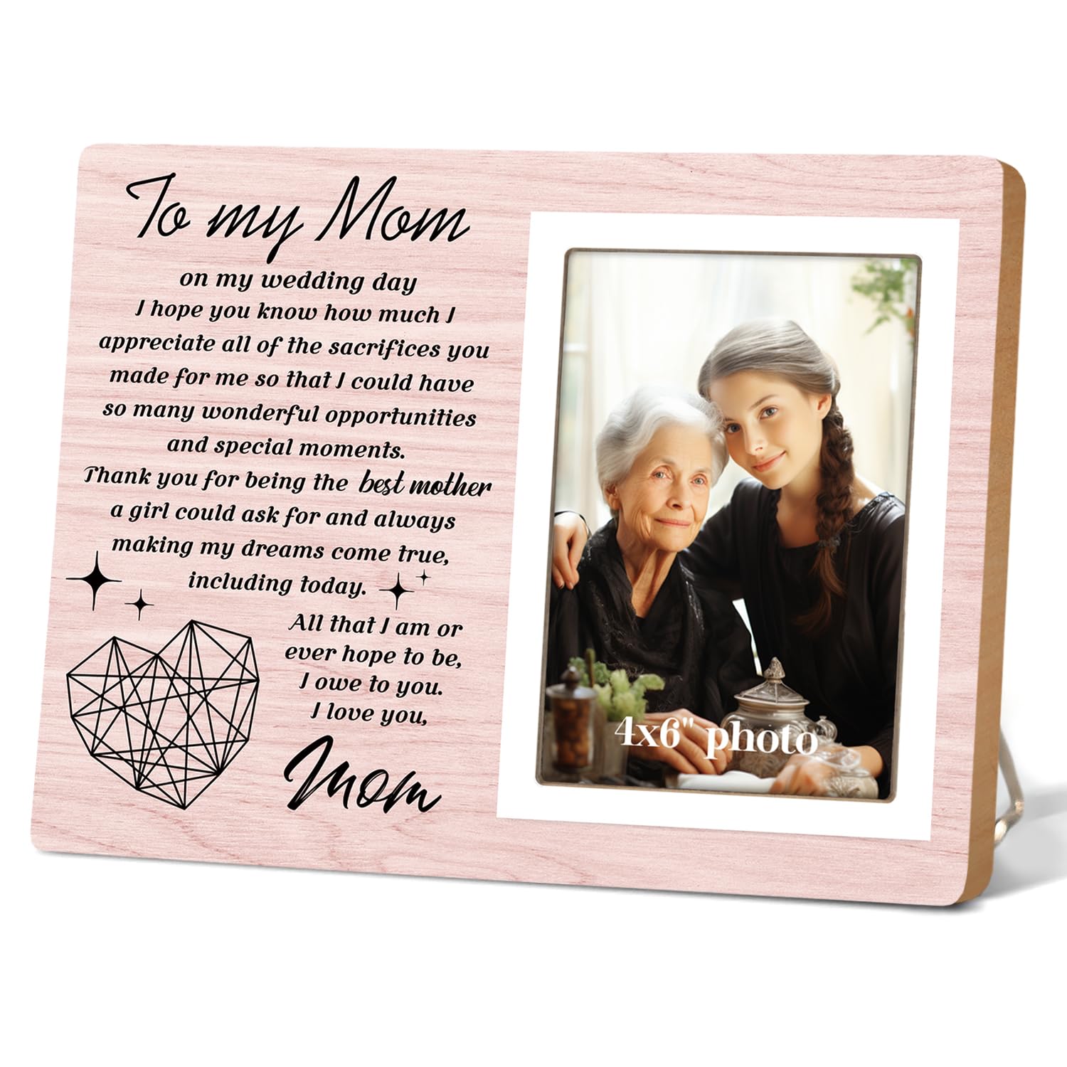 Itsoly To My Mom on My Wedding Day Photo Frame, Wedding Day Picture Frame to Mum, Mother of the Bride Gift, Daughter for Mom Gift, Wedding Gifts for Mother, Photo 4x6Inch12P121