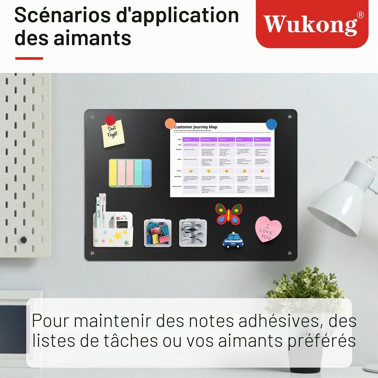 Wukong Tableau Magnétique Noir 42 x 30 cm – 1 Pièce – Cadre en Aluminium – Surface Antirayures en Acier Inoxydable – Autocollant – Pour Bureau, Cuisine, Réfrigérateur