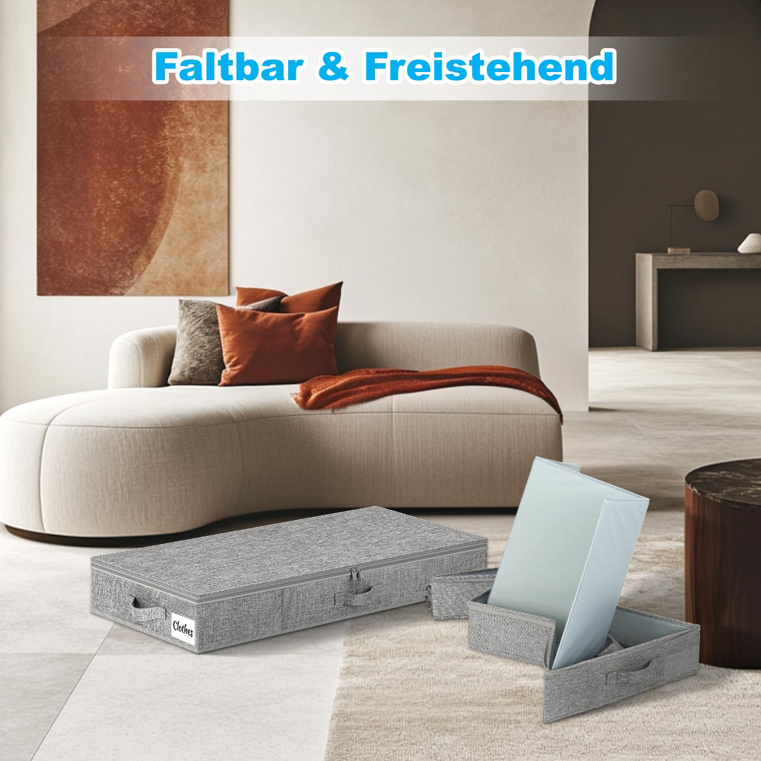Contenitore sotto il letto, con coperchio, altezza 12 cm, 4 pezzi, pieghevole, lavabile, con 3 maniglie, coperchio con cerniera, per vestiti, coperte