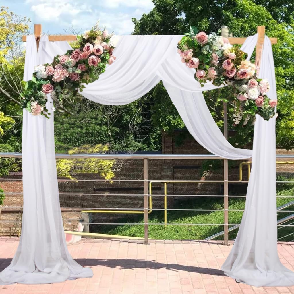 Vorhangstoff für Hochzeitsbögen, 6 m lang, Chiffon-Stoff, Vorhänge, 2 Paneele, weiße Chiffon-Vorhänge für romantische Hochzeitszeremonie, Empfang, Girlande, Chiffon-Stoff für Party, Zeremonie, Bogen