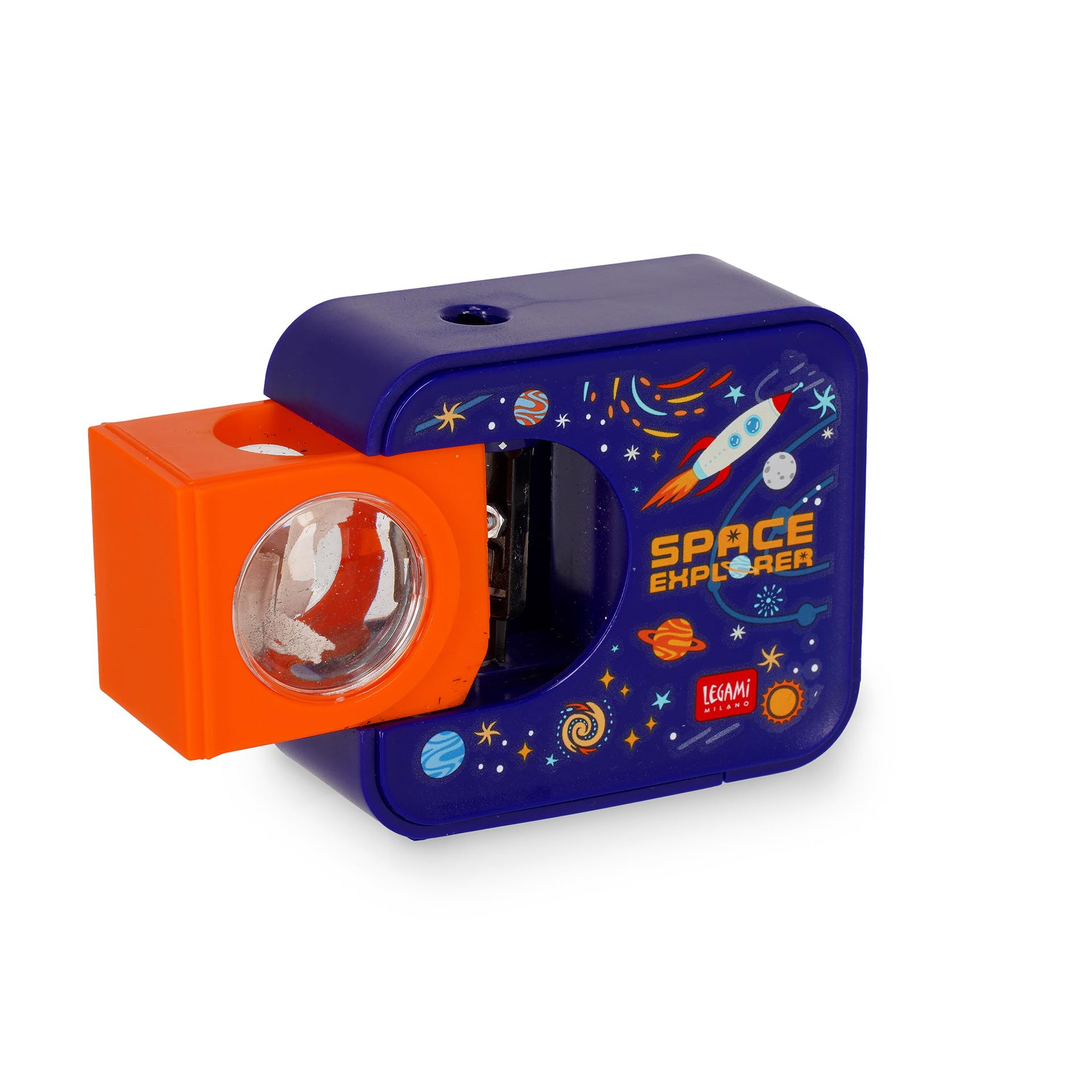 Legami - Temperino Elettrico Top of the Tip, Tema Space, con Serbatoio, per Matite con Diametro 6-8 mm, 1 Batteria AA non inclusa, in Plastica, 7.9 x 6.9 x 2.9 cm
