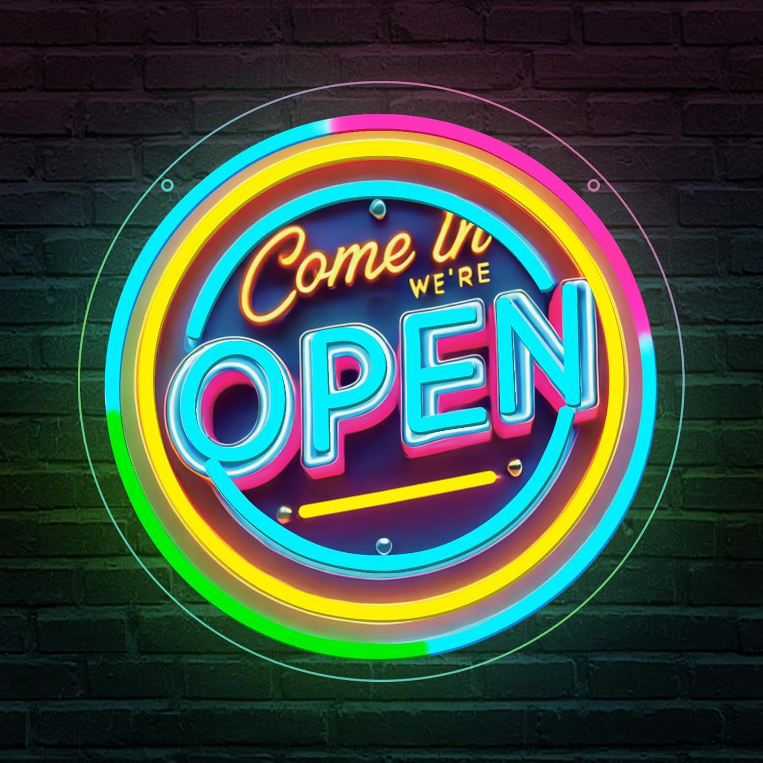 Neon Open Sign for Business, 13 * 13'' Colorful Adjustable Brightness Come in We’re Open Sign for Business Walls Window Party Bar Salon Shop Hotel - Image 2