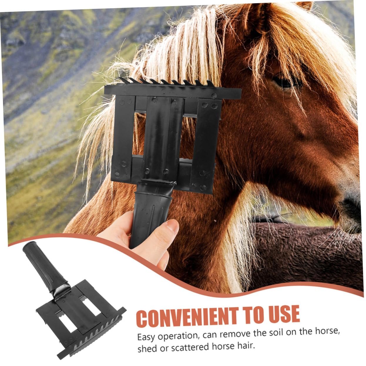Cepillo de Limpieza para Caballos Mango Antideslizante 2 Piezas | Goma y Metal, Diseño Ergonómico, Negro, para Recorte Suave de Crin y Melena