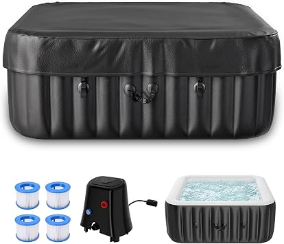 73" X 73" X 25" Inflatable Hot Tub, 4-6 Person Square PVC Spa