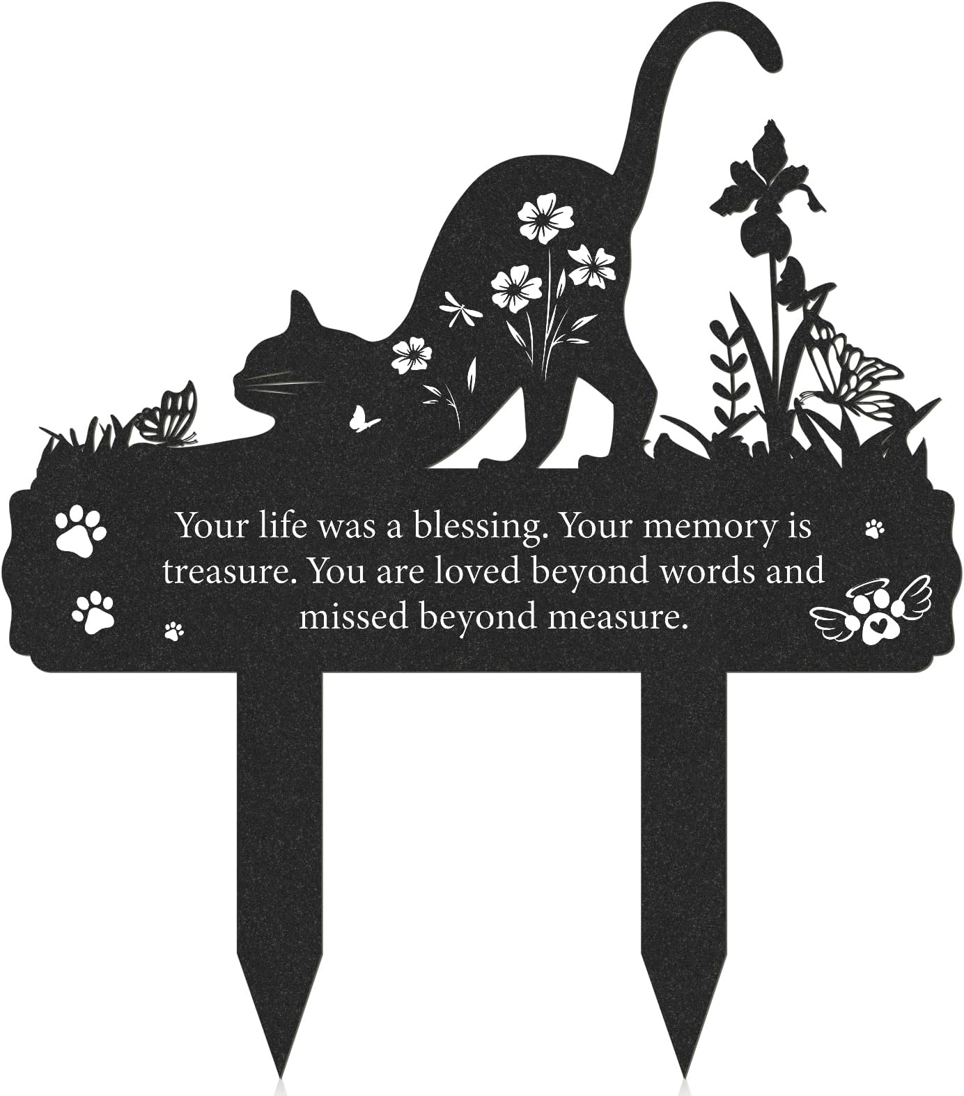 Rngmsi Grave Markers for Cemetery for Cat, Metal Grave Markers Yard Memorial Pet, Decorations for Cemetery for Loss of Cat Outdoors Garden Stake Decor (12 X 14.5 Inches)