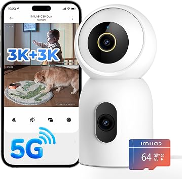 IMILAB C30 Dual+64GB SD Card 3K+3K Dual Lens Room Camera for Baby/Kids/Pet