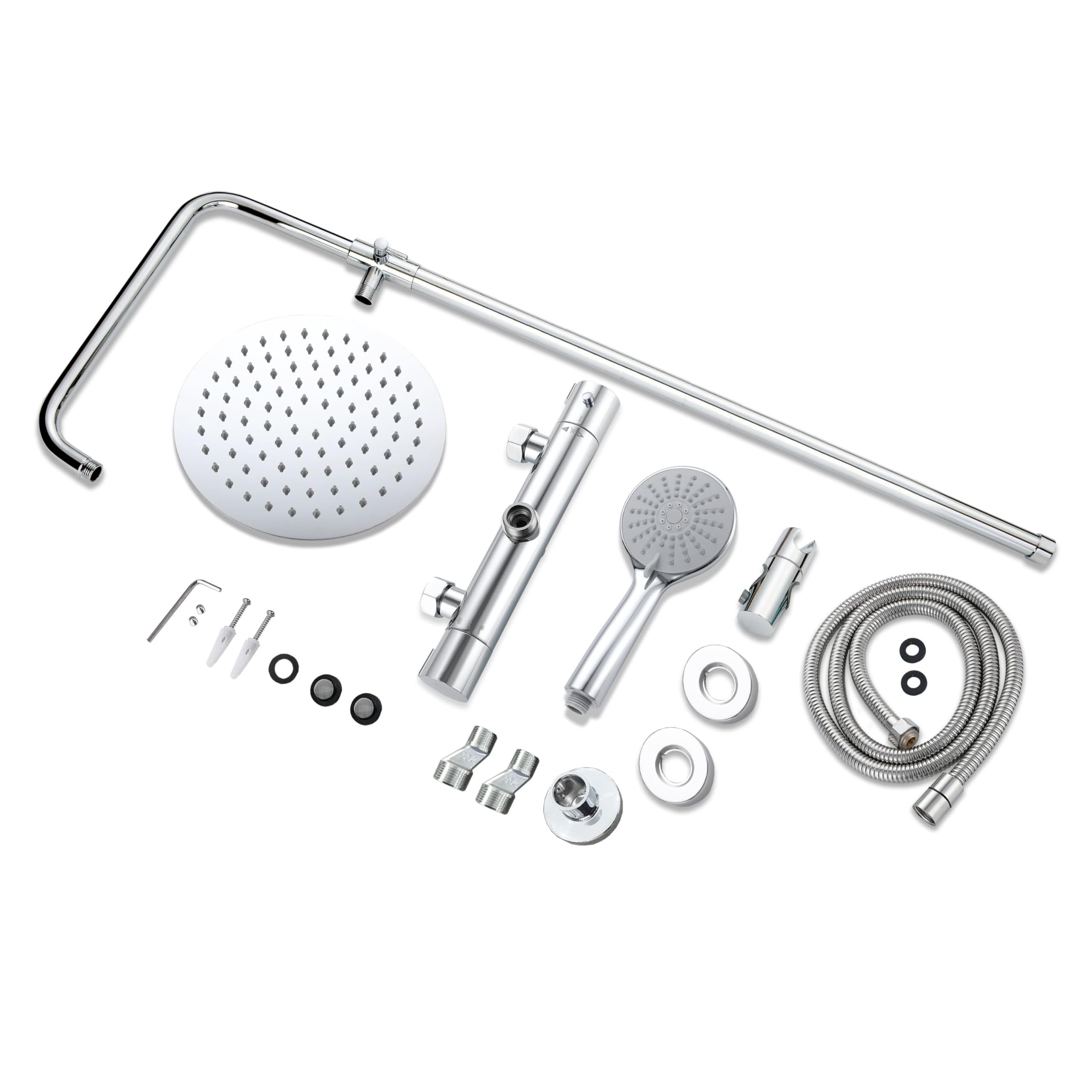 OCEAN ITALY Colonna Doccia Termostatico Set Soffione Rotondo Acciaio INOX Asta Saliscendi Regolabile