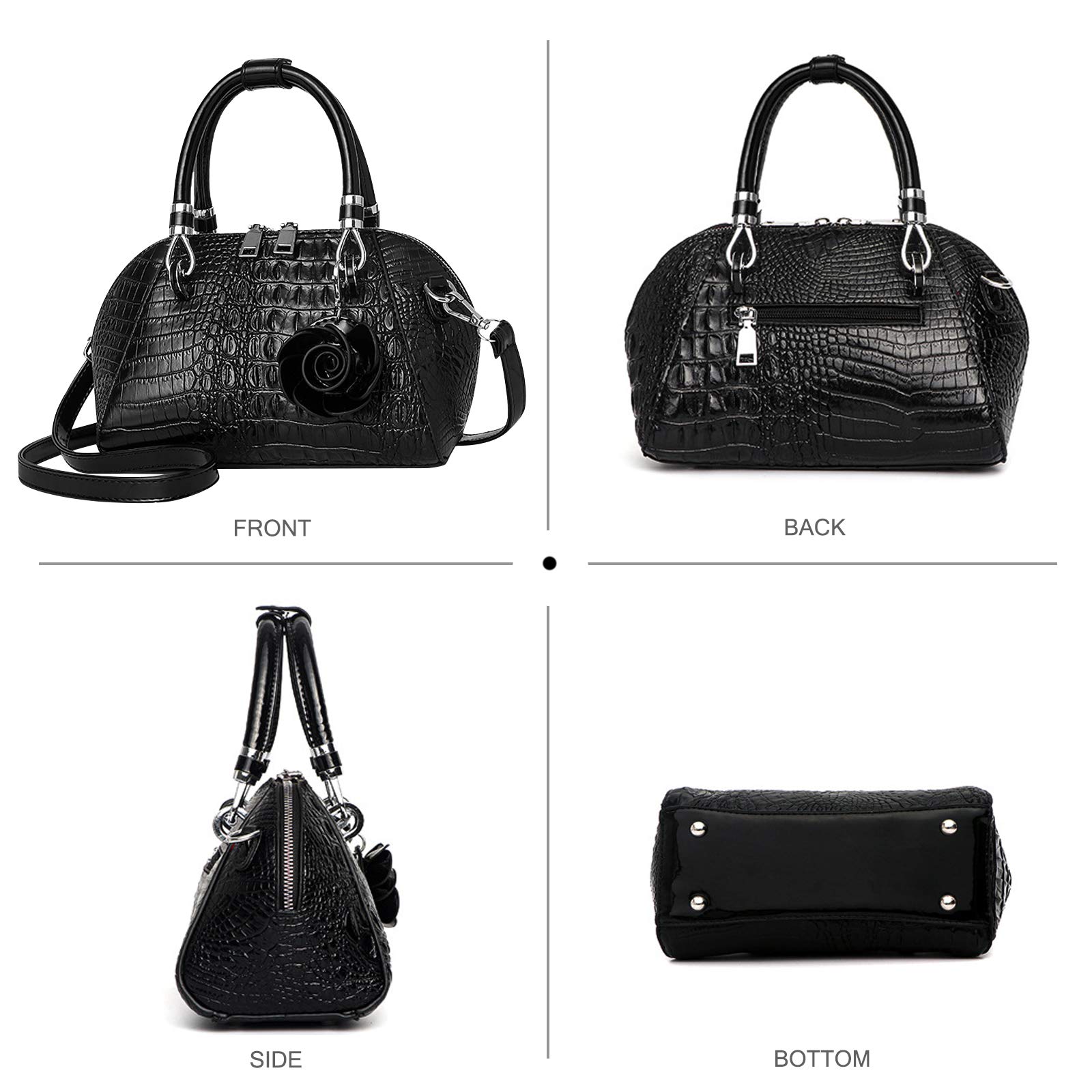 NICOLE & DORIS Bolsos de Mujer Bolsos de Hombro Retro Bolso Bandolera con Dos Cremalleras Bolso de Cuero PU Bolso con Colgante de Pétalo Rojo