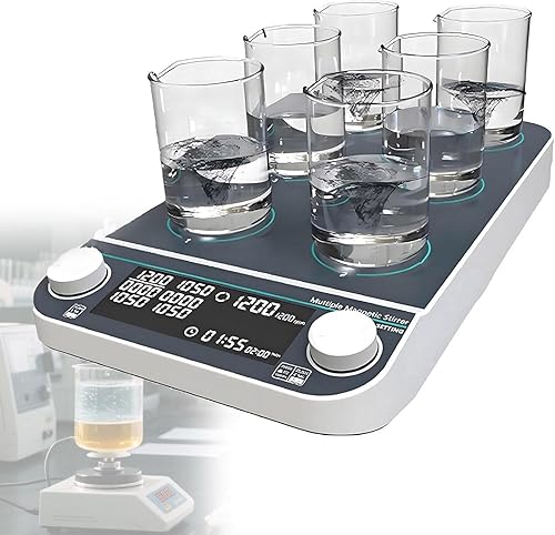 6P,Magnetic Stirrer with LED Display, Heated Magnetic Stirring Plate Laboratory Stirrer, Suitable for Research and School Laboratories