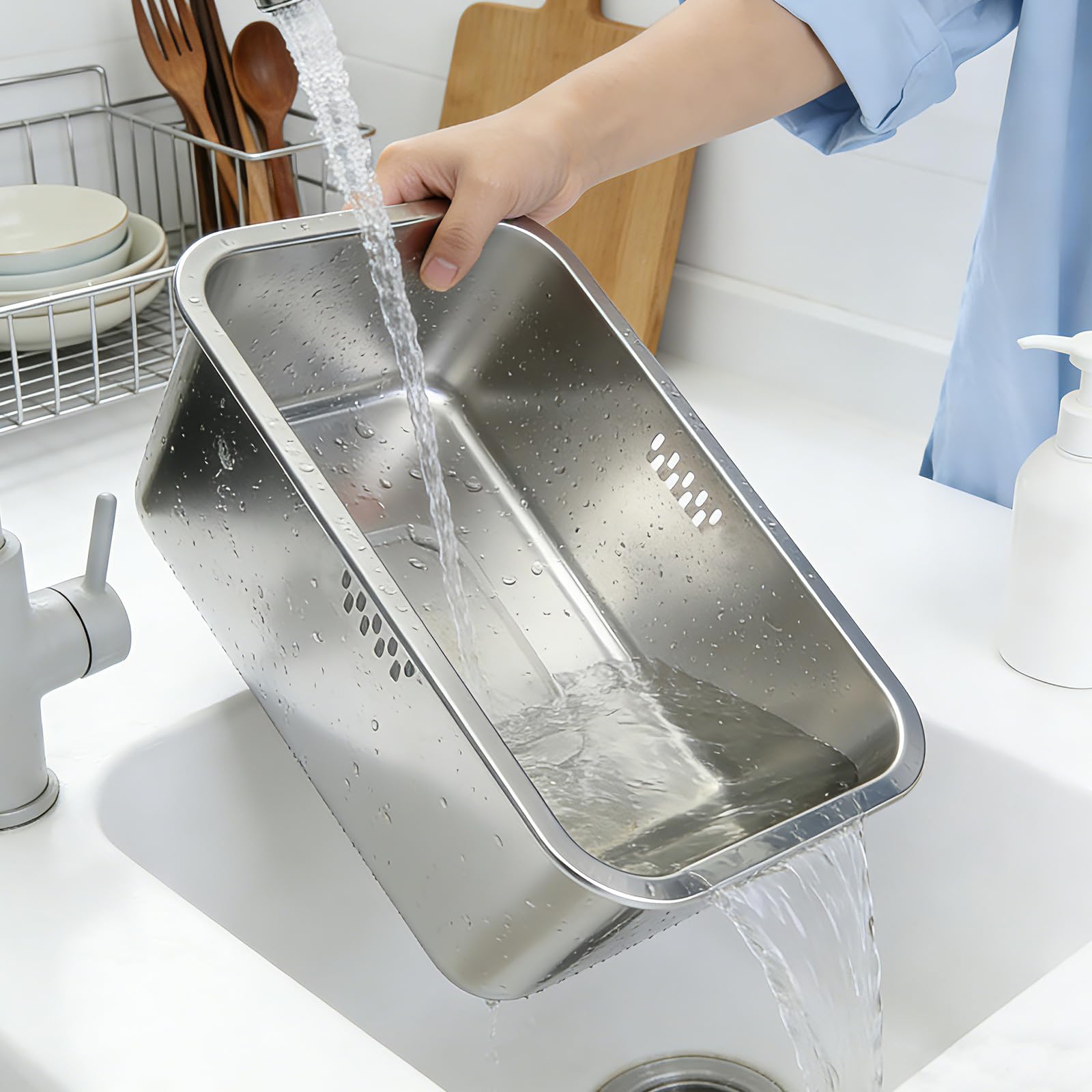 Cuenco portátil de acero inoxidable de 10 litros, grande de 14 x 10.4 x 5.9 pulgadas, cuenco multiusos para fregadero de cocina, tina de platos y lavabo de verduras