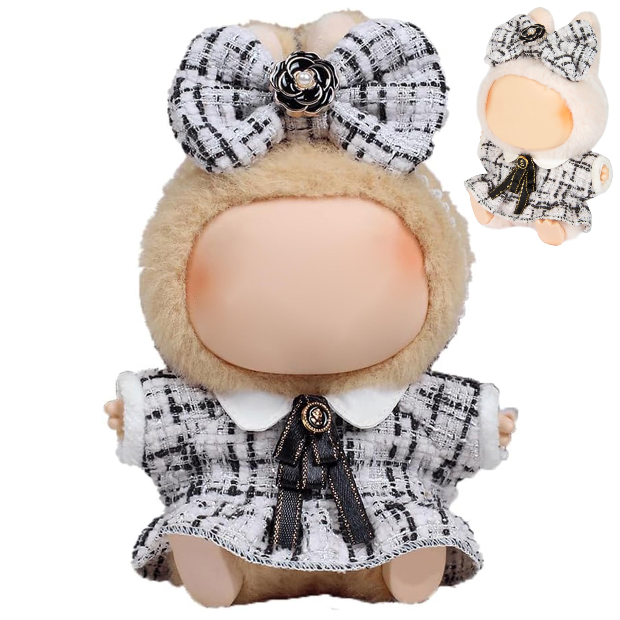 Accessories Doll Clothing Set,Tweed Dress for 17cm Dolls(No Doll), Luxury Chic Style Set Cute Princess Kawaii Outfits White