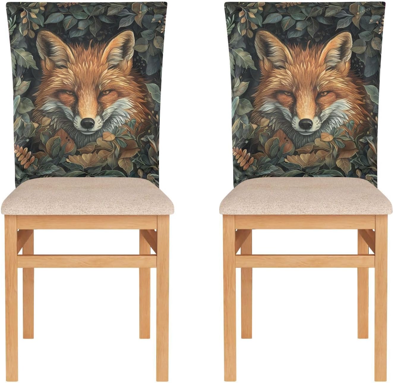 ALAZA Fox Leaves Chair Back Cover Set of 6, Washable Reusable Removable Chair Slipcovers Decorative Chair Cover for Home Kitchen Wedding Party